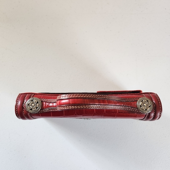 Brighton Red Leather Top Woven Handle Croc Embossed Hand Carry Clutch Purse 90s - Picture 3 of 10